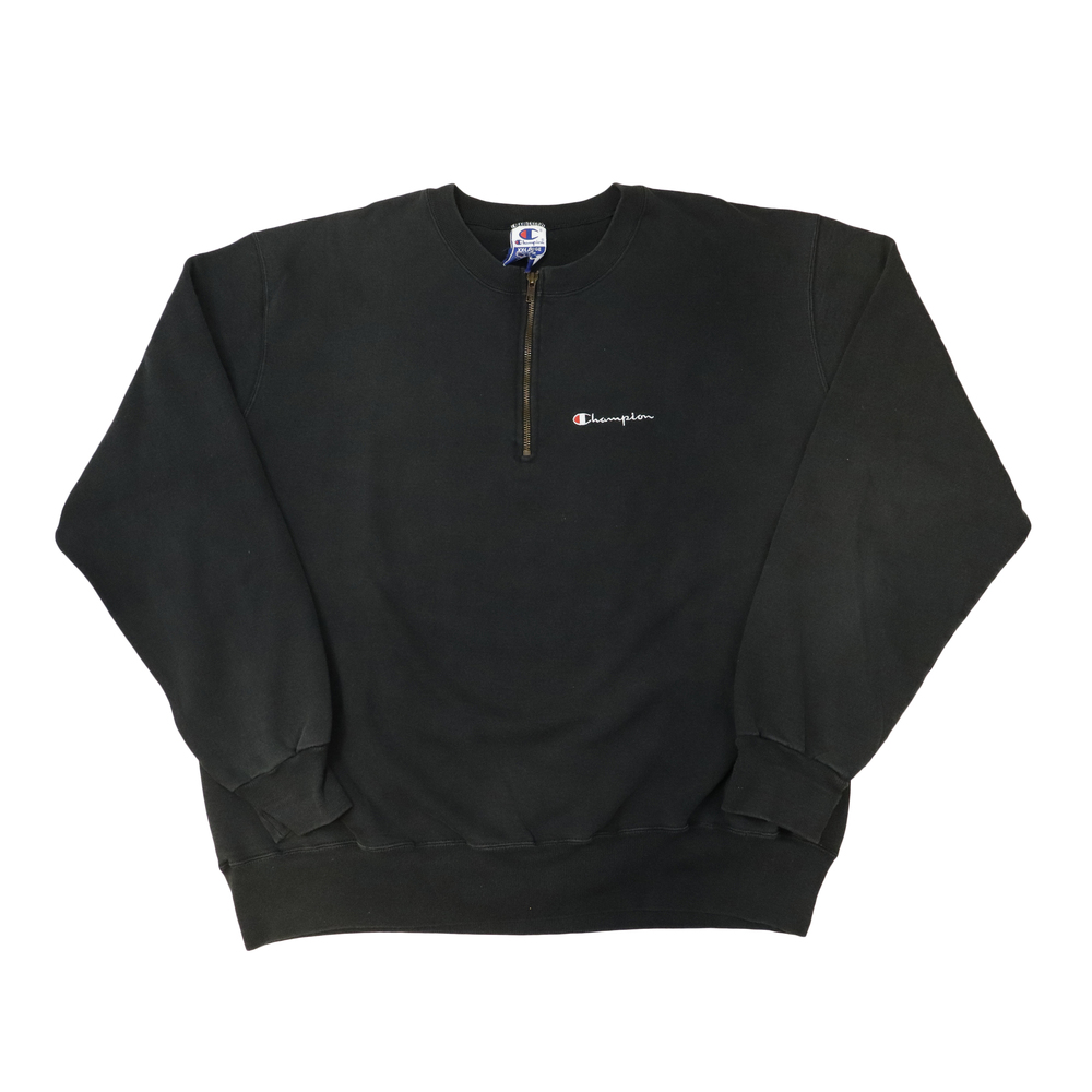 Vintage Champion Black Quarter ZIP Crewneck Size XXL